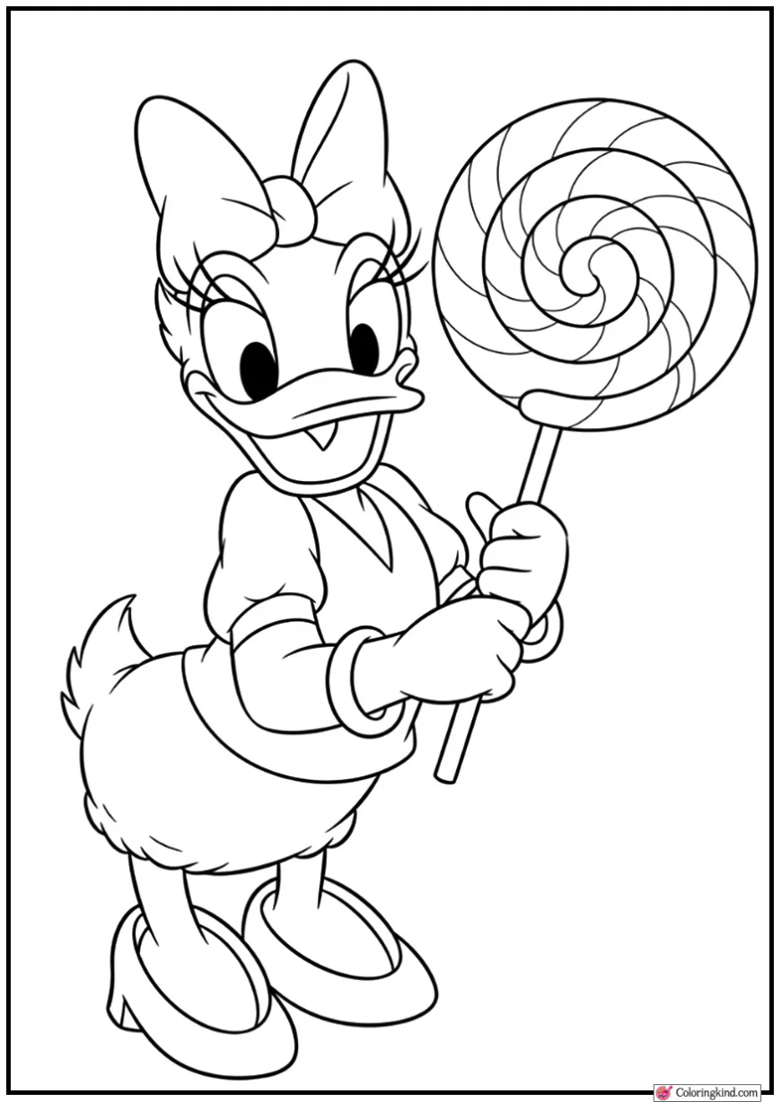 Daisy Duck in a Sweet Candy-Themed Park with Giant Lollipops
