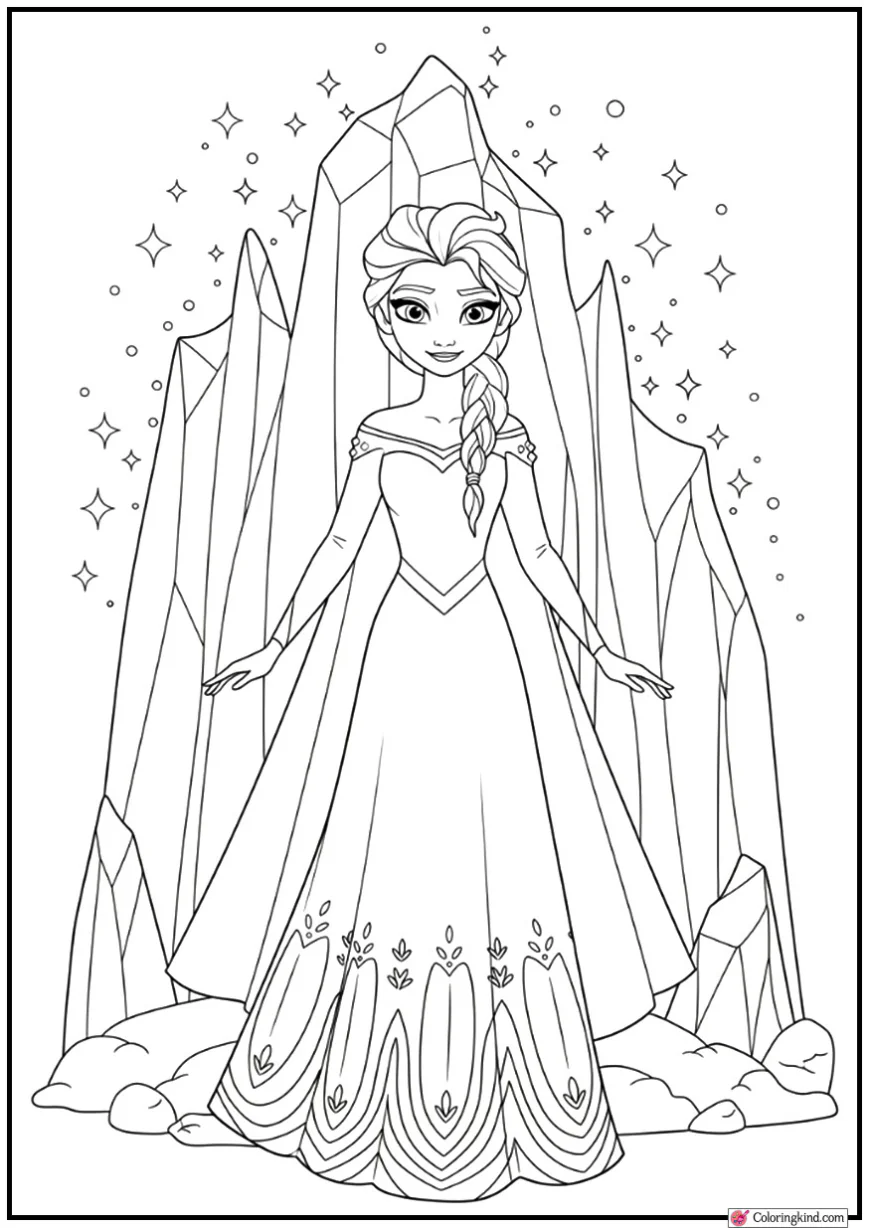 Elsa Standing in a Sparkling Ice Forest