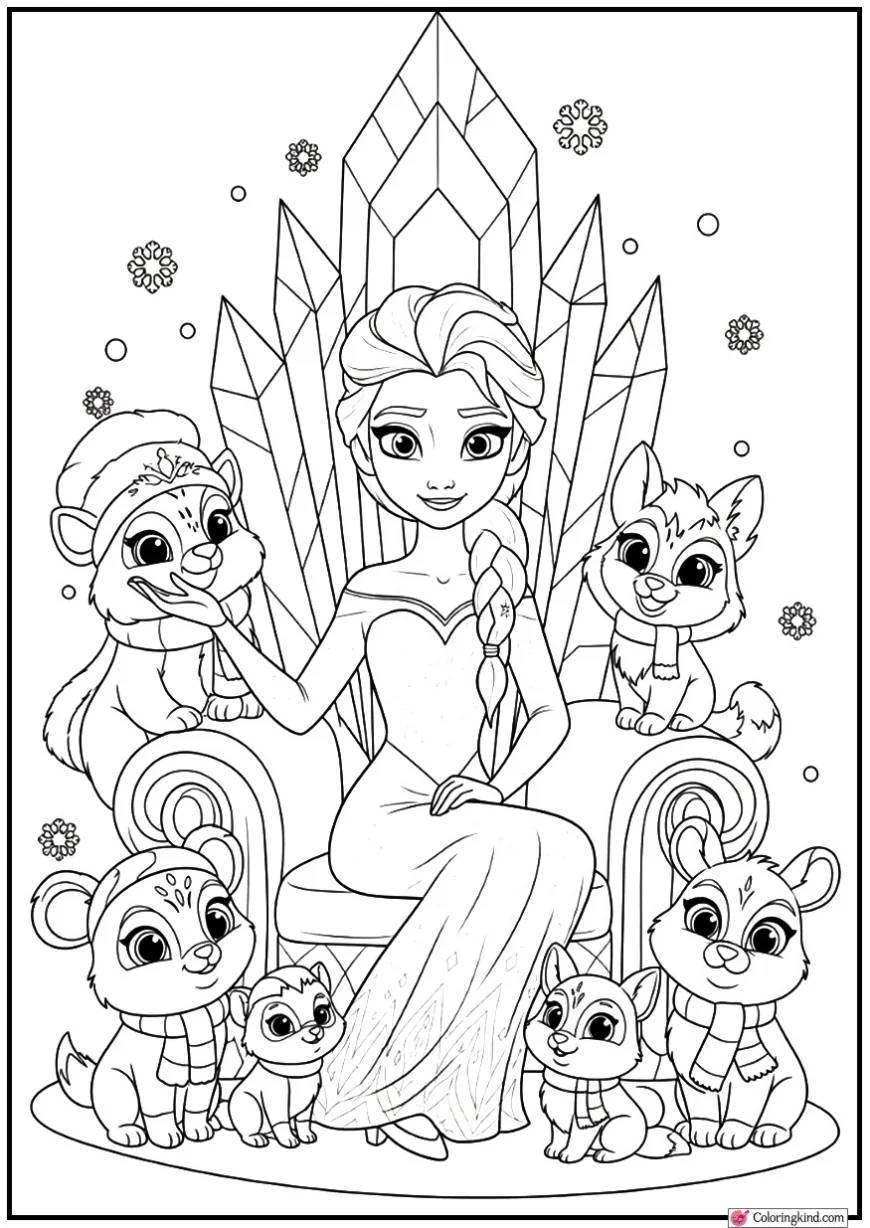 Elsa Sitting on a Crystal Throne Surrounded