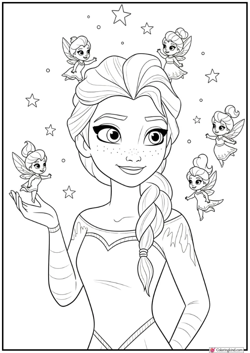 Elsa with Tiny Ice Fairies Dancing Around Her