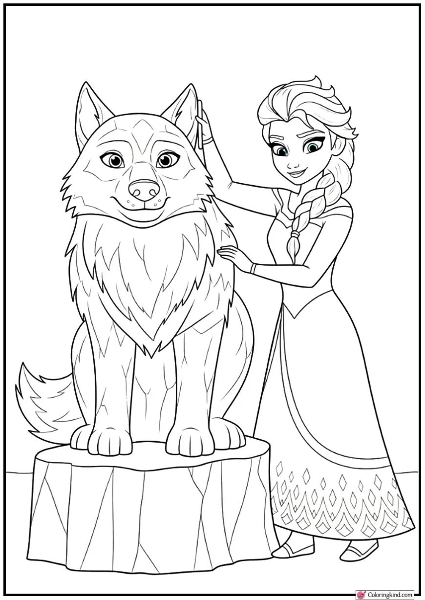 Elsa Making an Ice Sculpture of a Snow Wolf