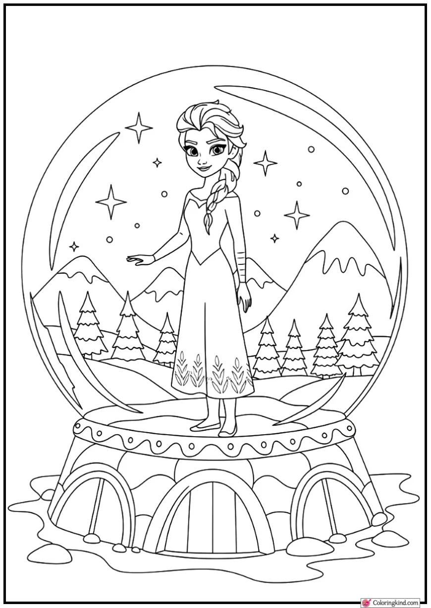 Elsa Standing in a Snow Globe Landscape
