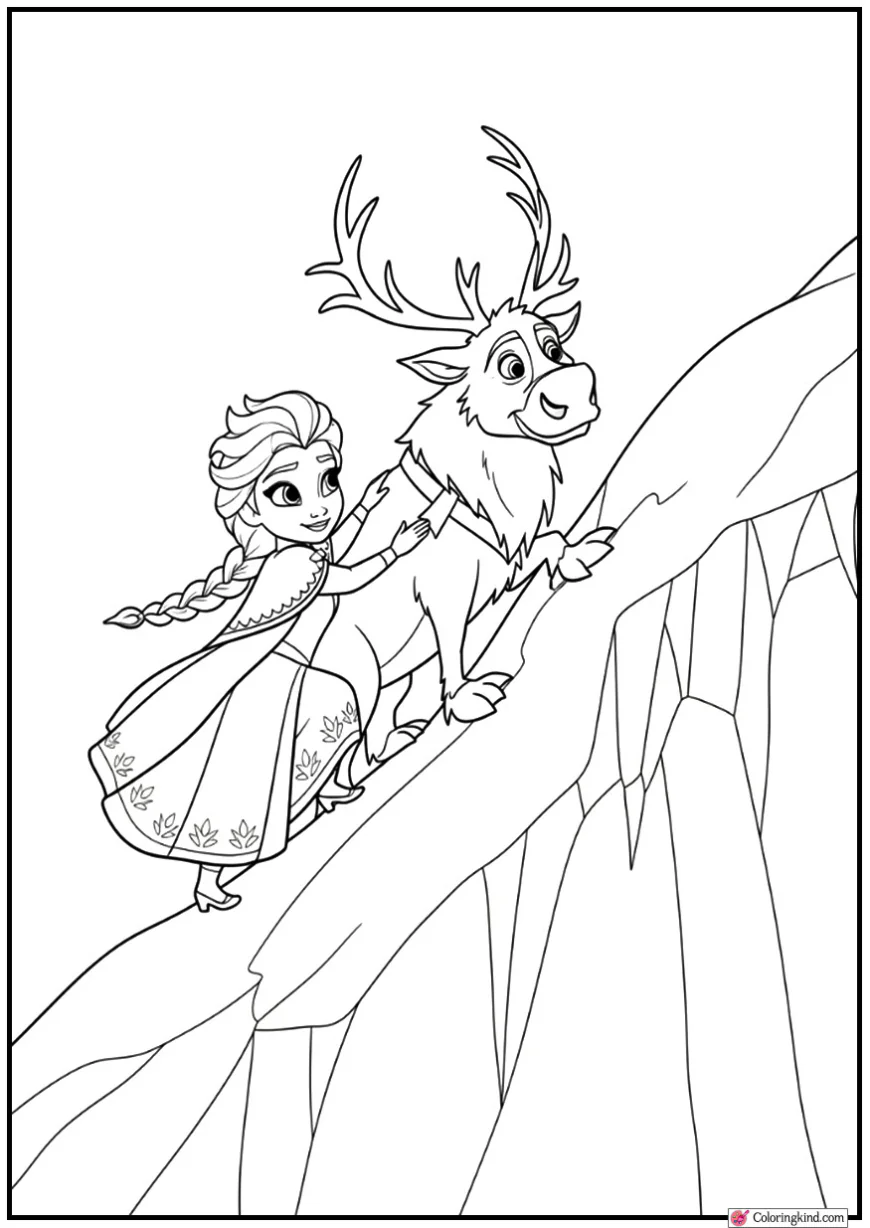 Elsa and Sven Climbing an Icy Hill Together