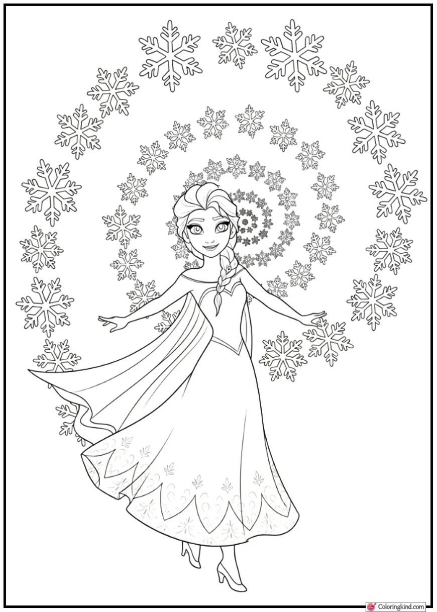 Elsa Dancing in a Spiral of Snowflakes