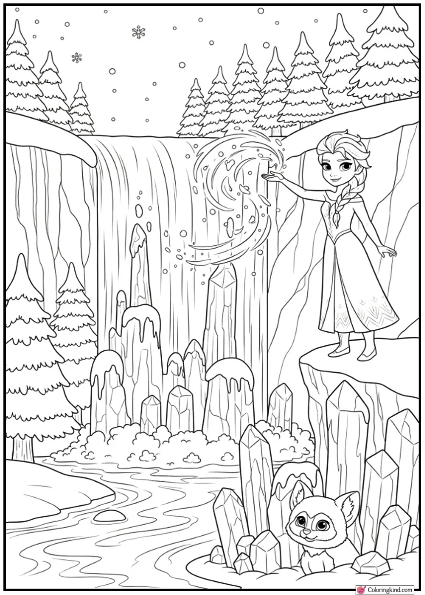 Elsa Freezing a Waterfall Into Crystal Towers