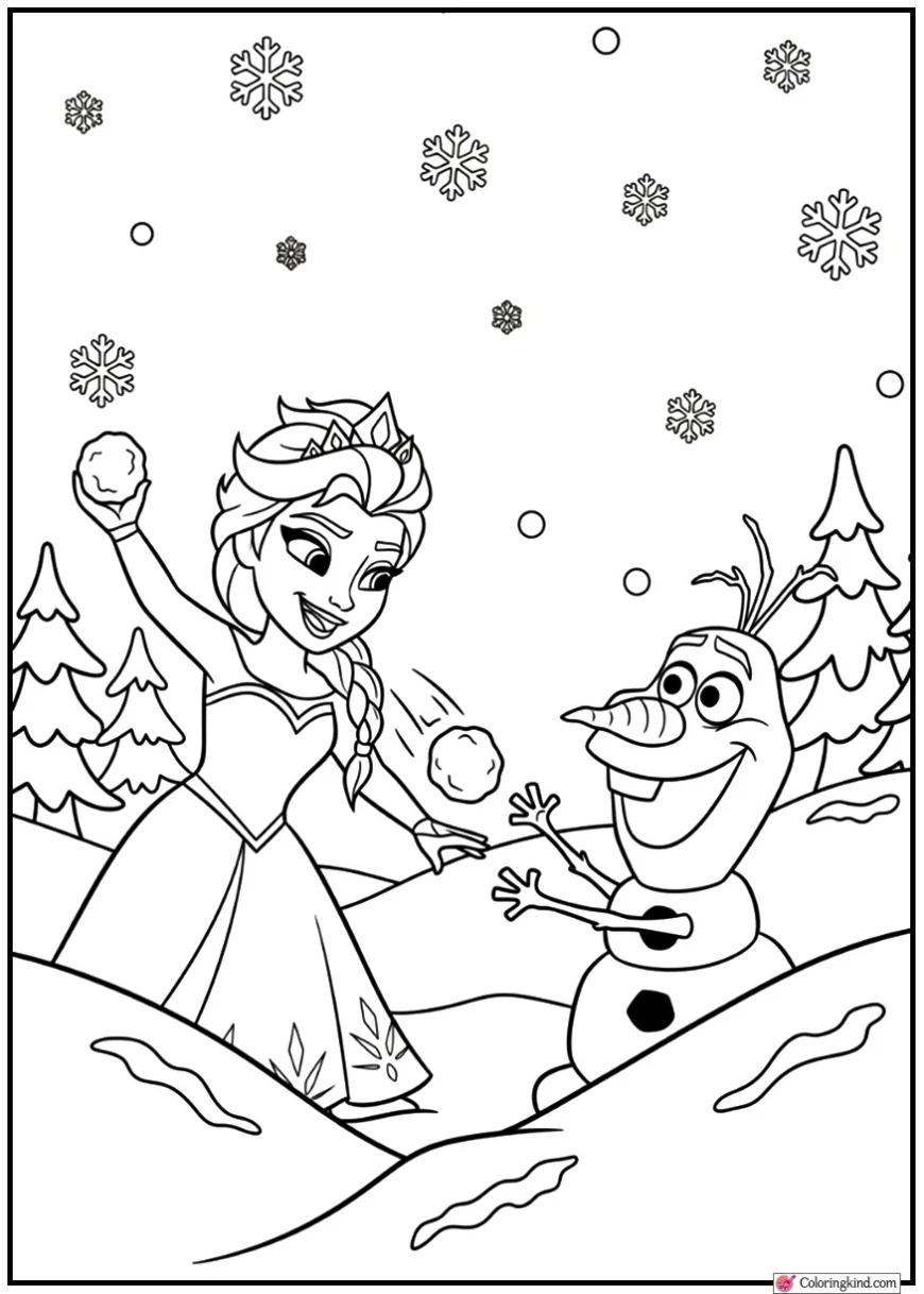 Elsa and Olaf Having a Fun Snowball Fight