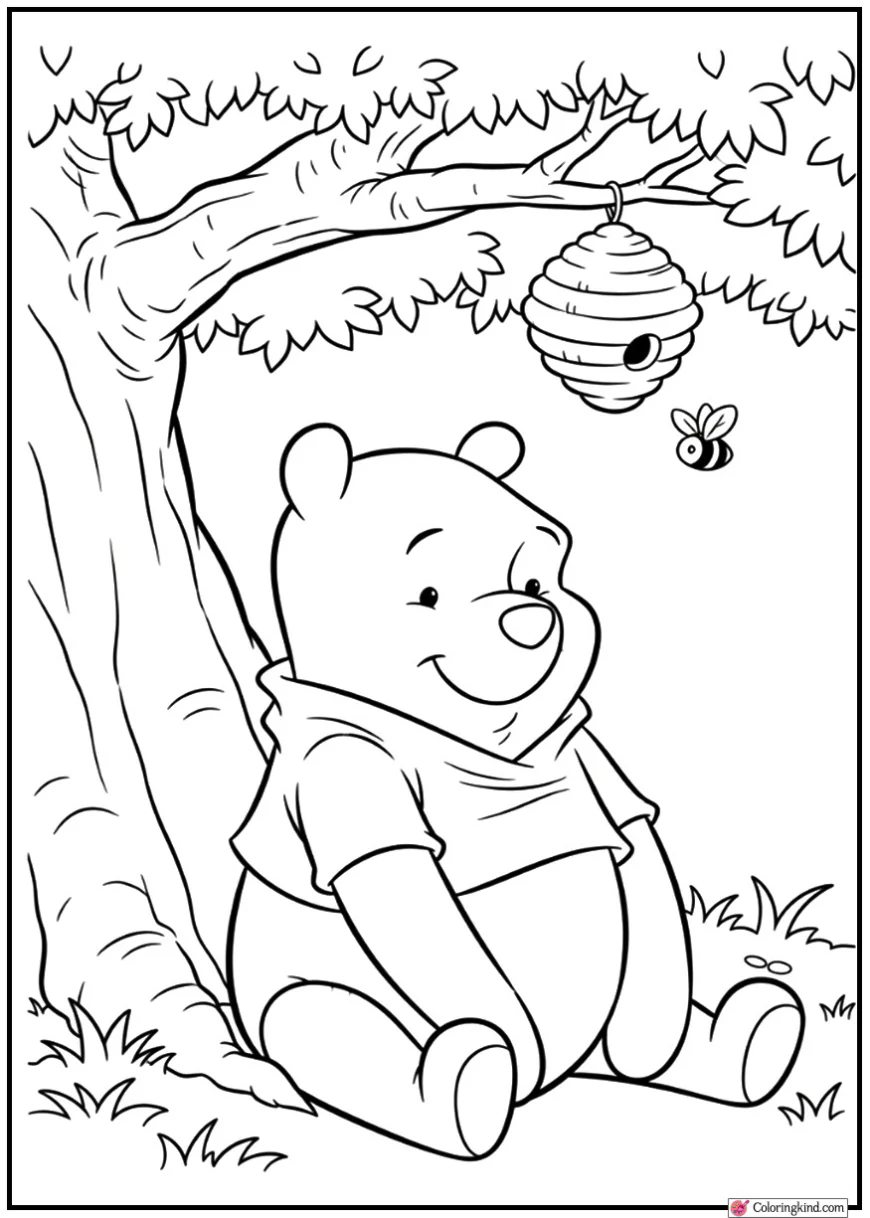Winnie the Pooh Sitting Under Honey Tree in Forest