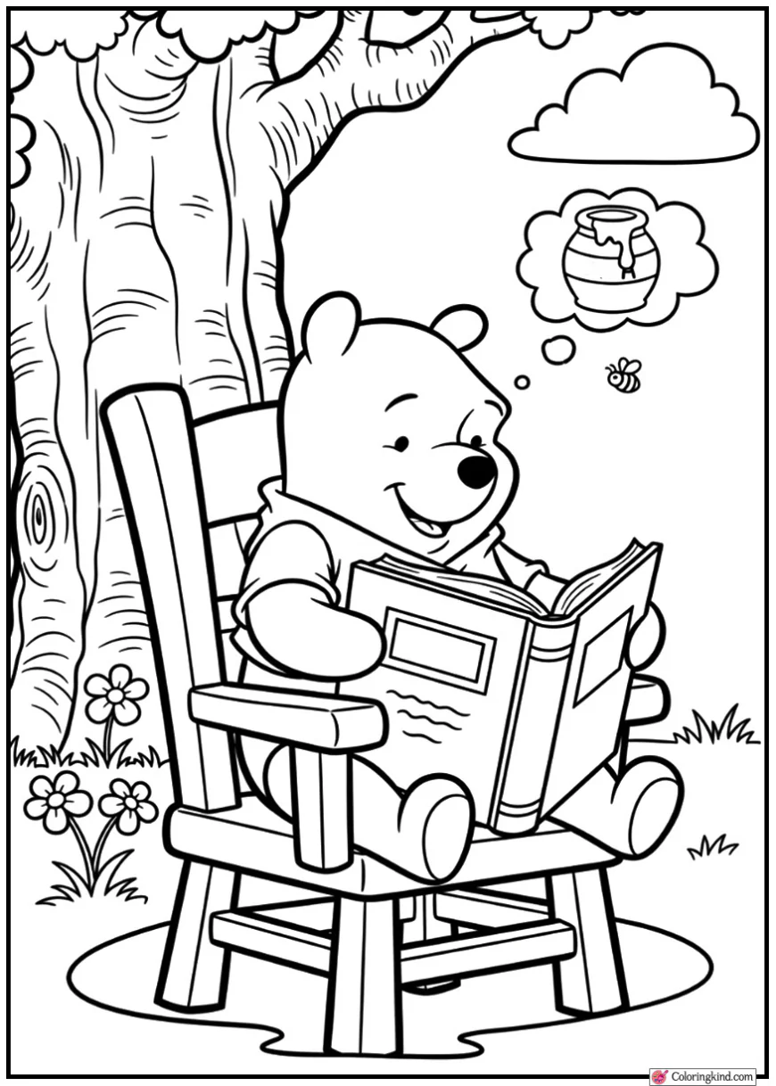 Winnie the Pooh Reading Book in Peaceful Meadow