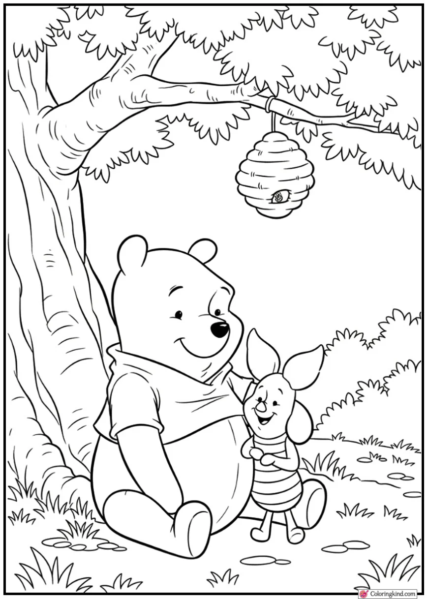 Winnie the Pooh and Piglet Sitting Under Honey Tree