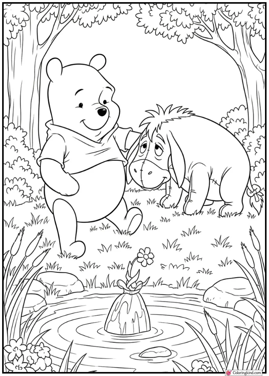 Winnie the Pooh and Eeyore by Quiet Pond Scene