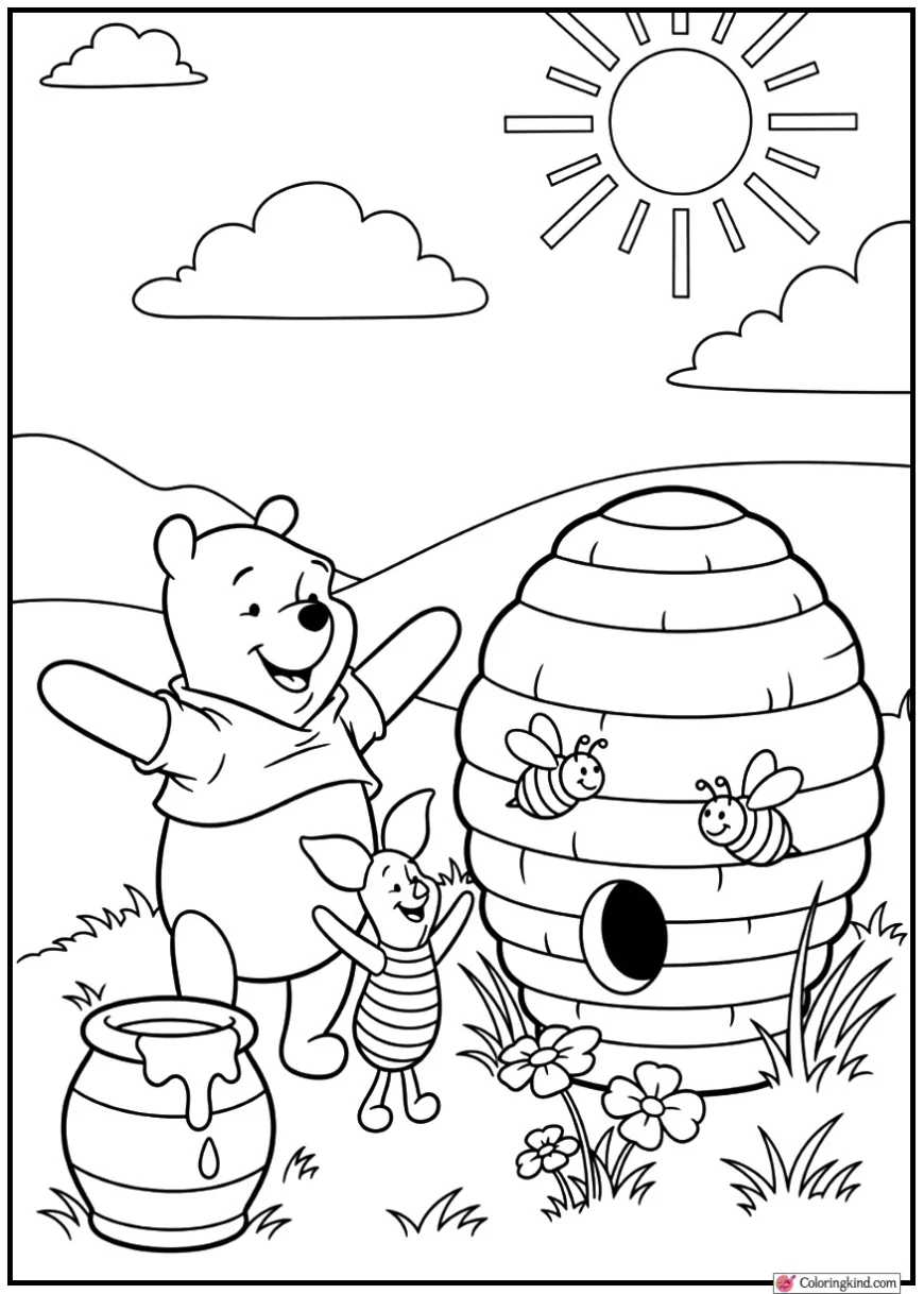 Winnie the Pooh and Piglet Near Beehive Scene