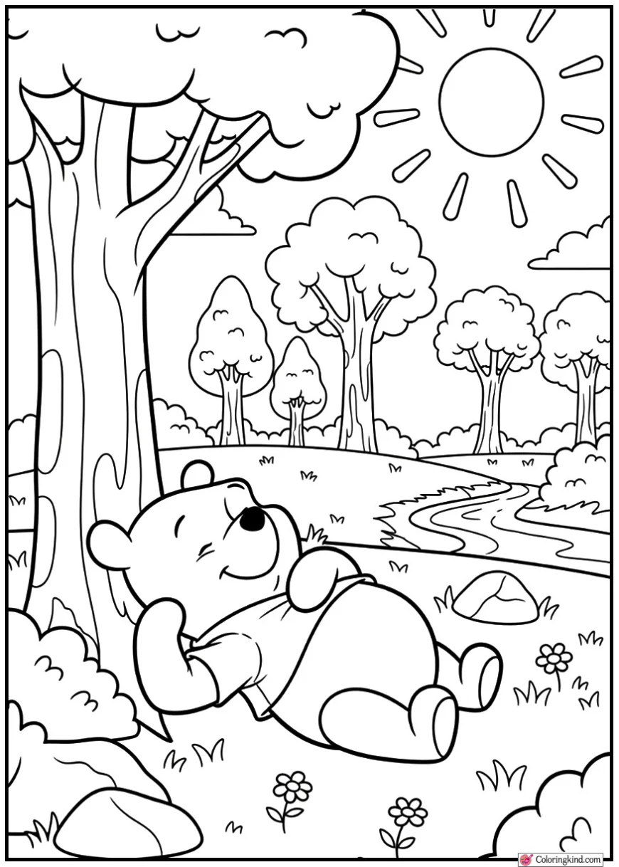 Winnie the Pooh Resting Peacefully in Forest