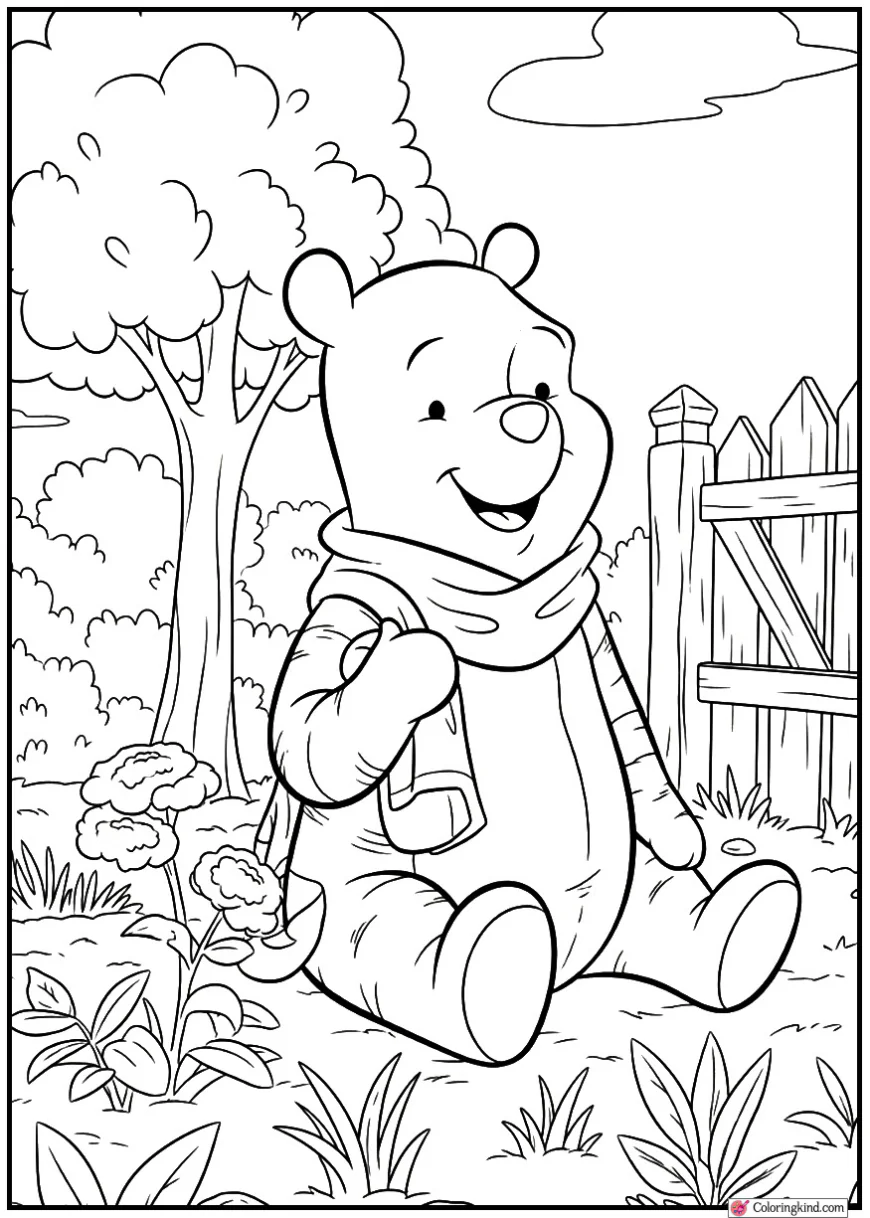 Winnie the Pooh Sitting Near Small Garden Plot