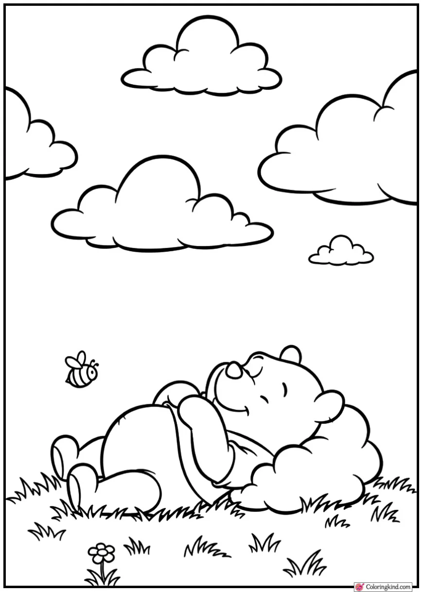 Winnie the Pooh Relaxing Under Cloudy Sky