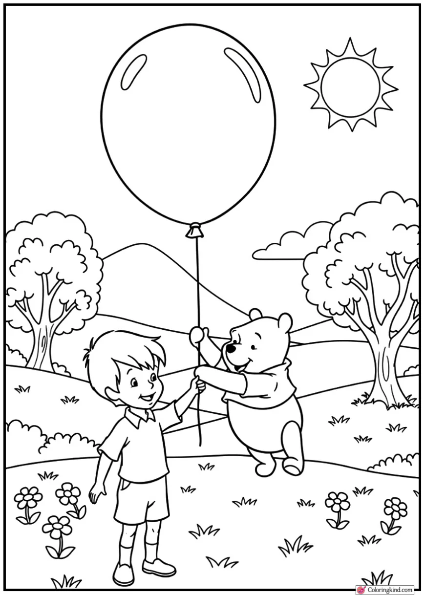 Christoper Robin And Pooh With Balloon