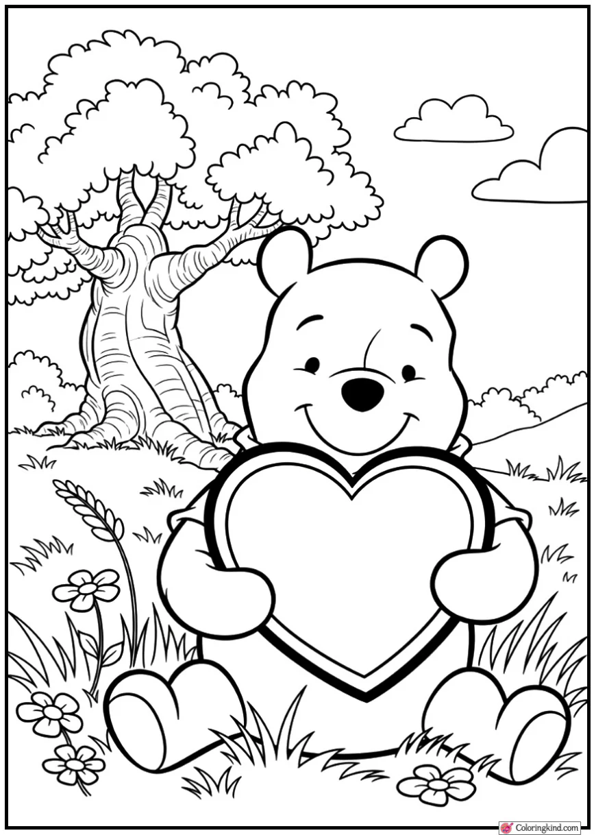 Winnie the Pooh holding a heart