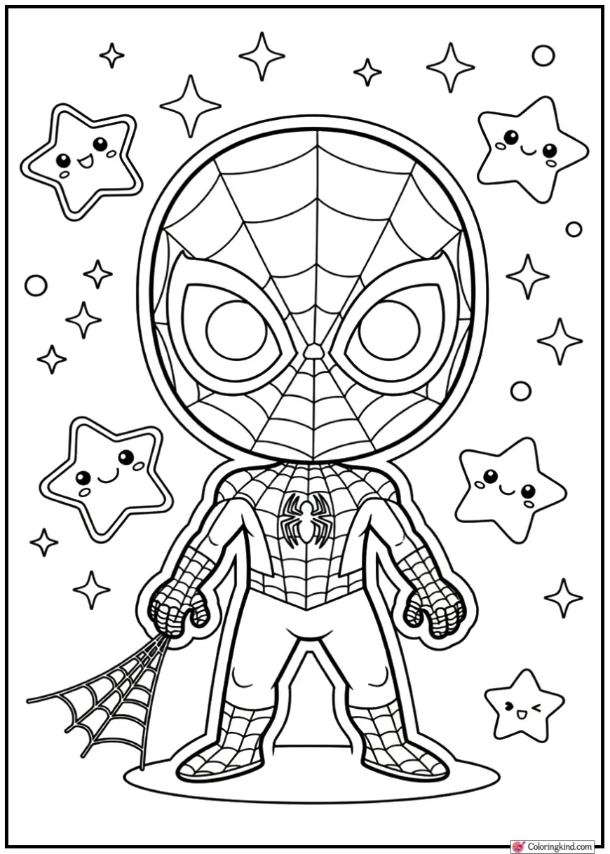 Spider-Man posing with stars and sparkles