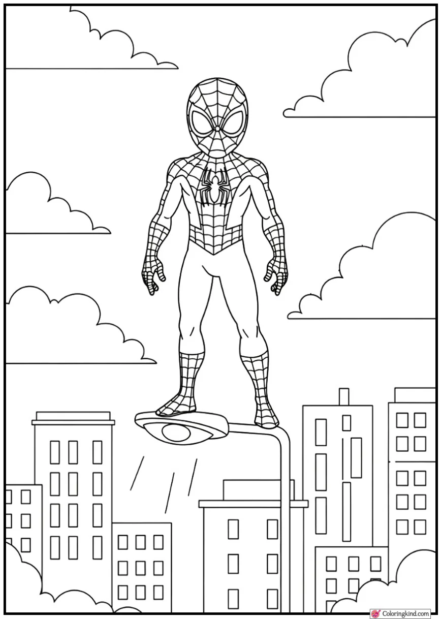 Spider-Man standing on a streetlight