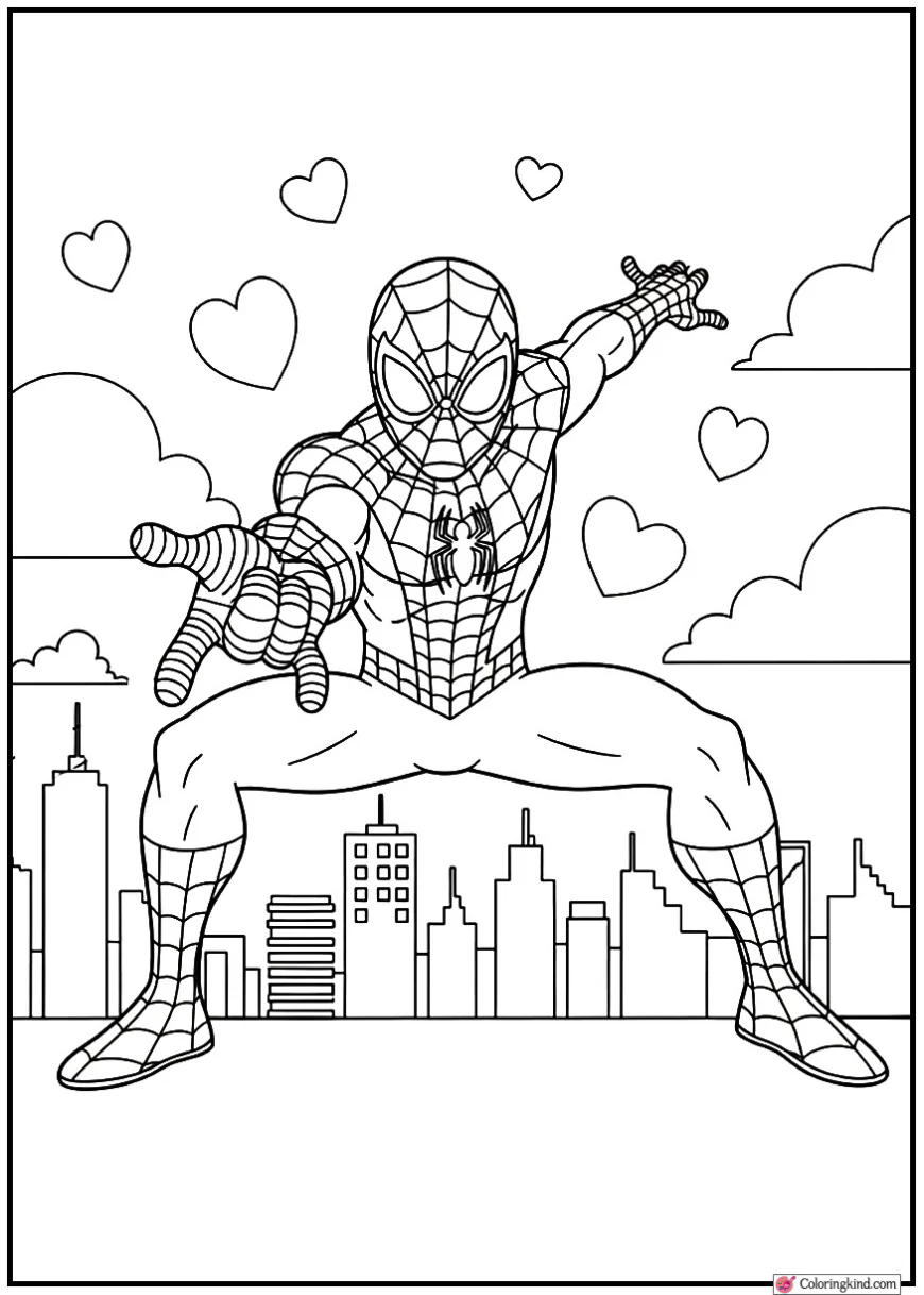 Spider-Man posing in front of a simple skyline