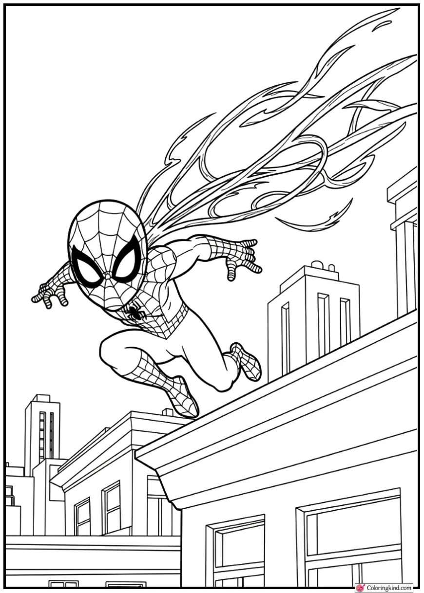 Spider-Man racing across rooftops