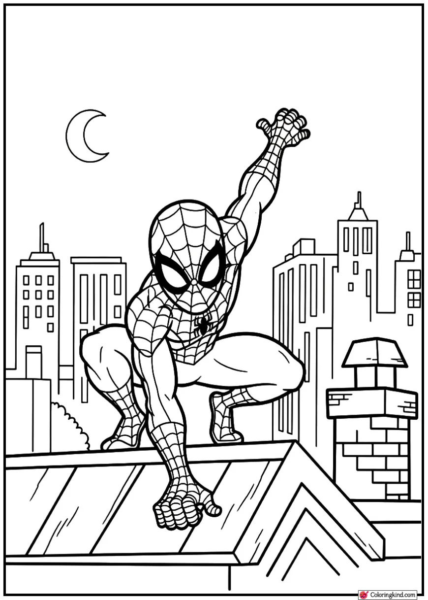 Spider-Man landing powerfully on a rooftop