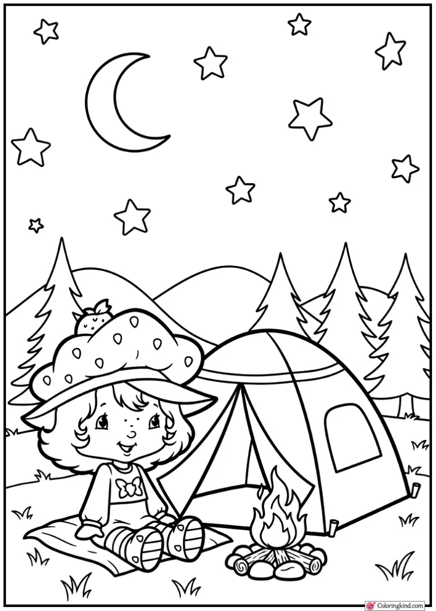 Strawberry Shortcake camping under the stars with tent