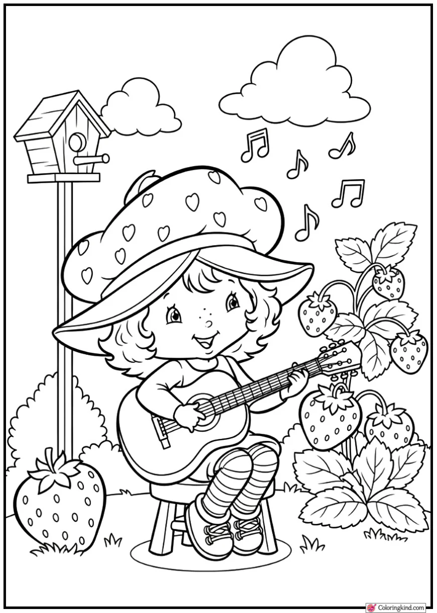 Strawberry Shortcake playing music with guitar