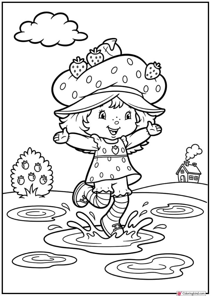 Strawberry Shortcake jumping in puddles