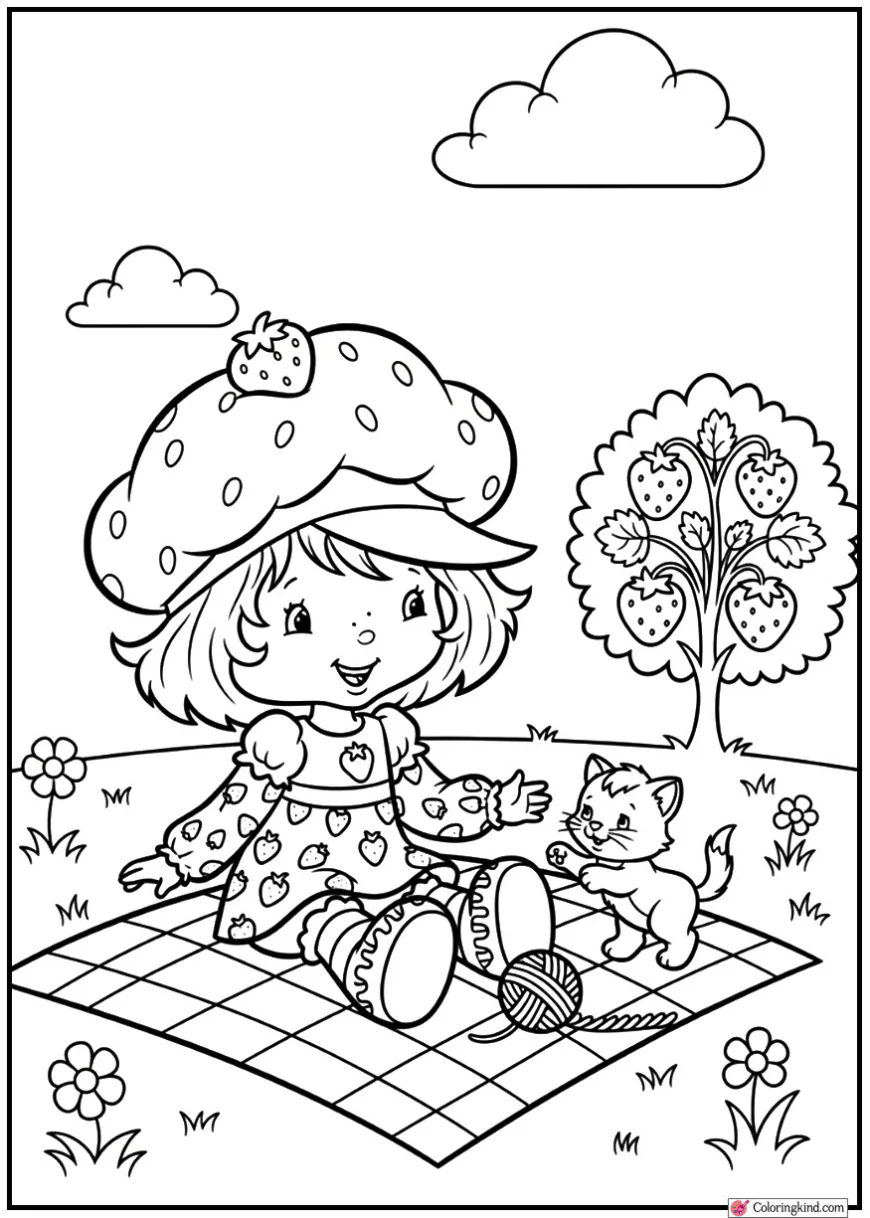 Strawberry Shortcake playing with kitten