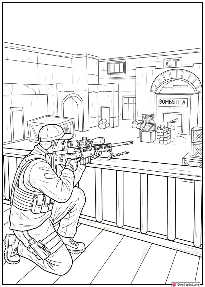 Lone Counter-Strike Sniper on Mirage Balcony