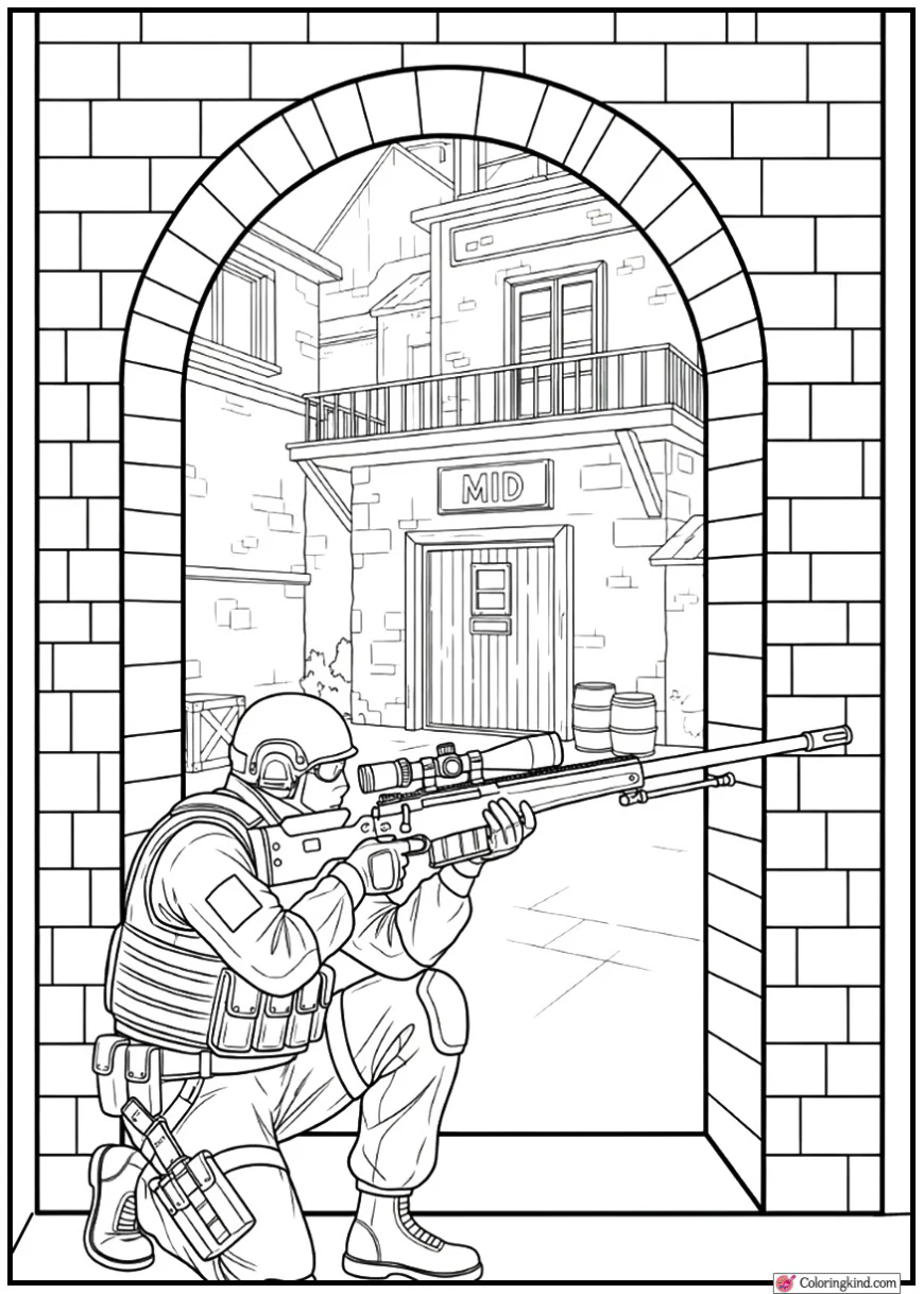 Counter-Terrorist Sniper Watching Inferno Mid from Archway