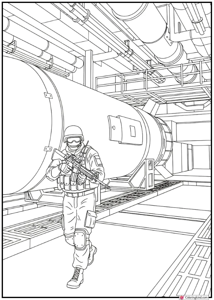 Counter-Strike Operative Walking Through Nuke Silo Interior