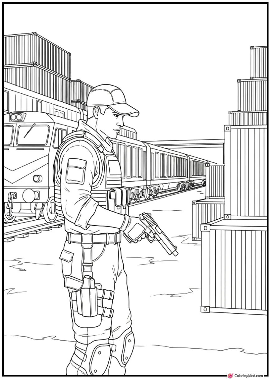 Counter-Strike Operative Holding Pistol in Train Yard