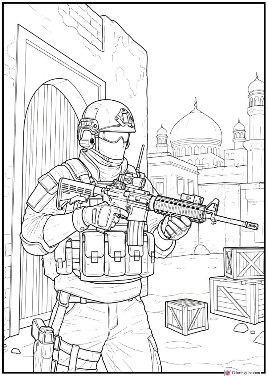 Counter-Terrorist Soldier Holding M4 Rifle on Dust II