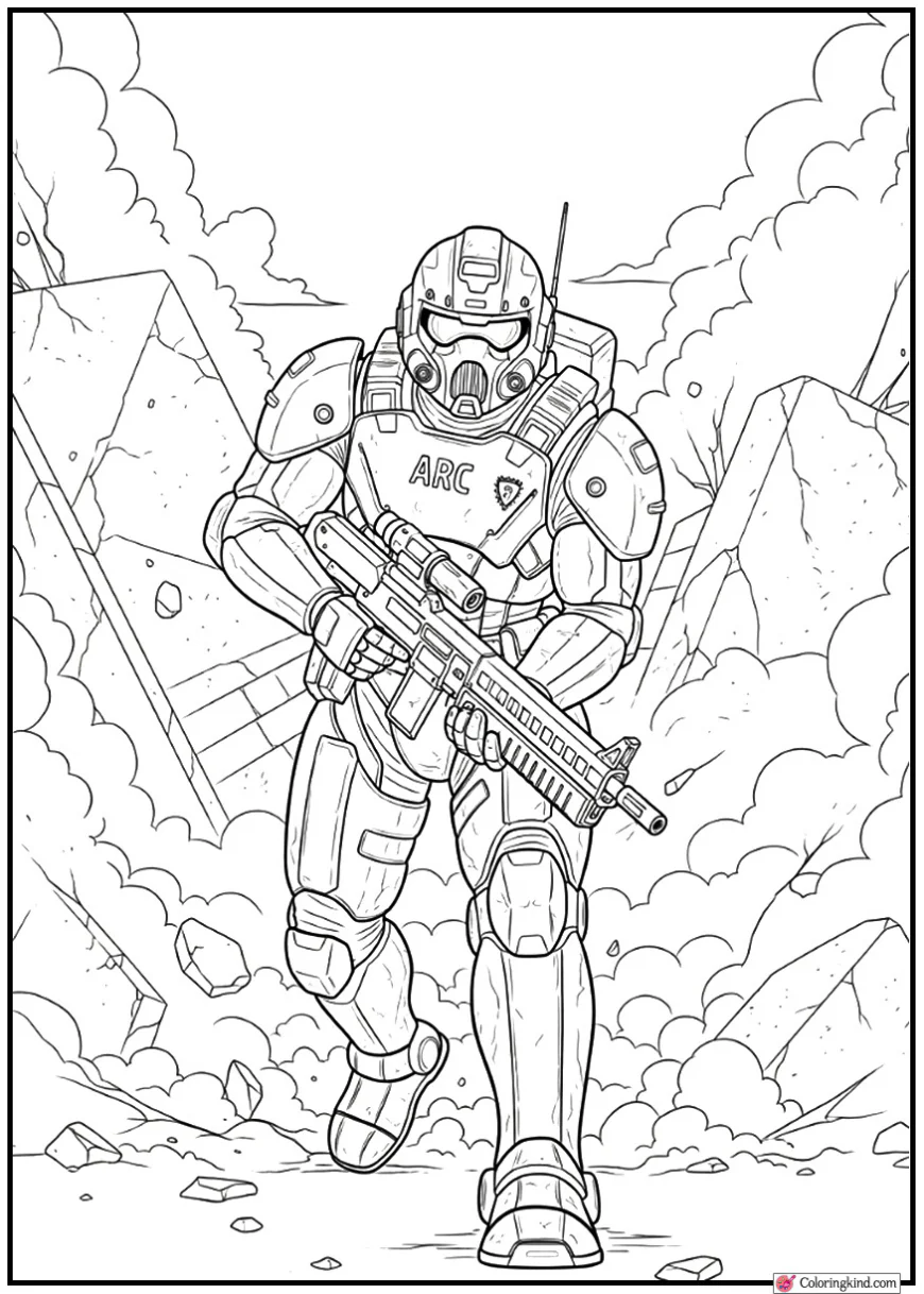 ARC Assault Unit Emerging from Smoke and Rubble