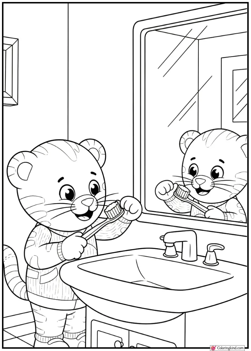 Daniel Tiger Learning to Brush Teeth in Bathroom