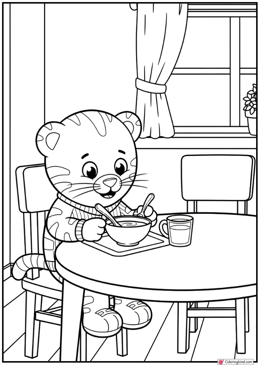 Daniel Tiger Eating Breakfast at Kitchen Table