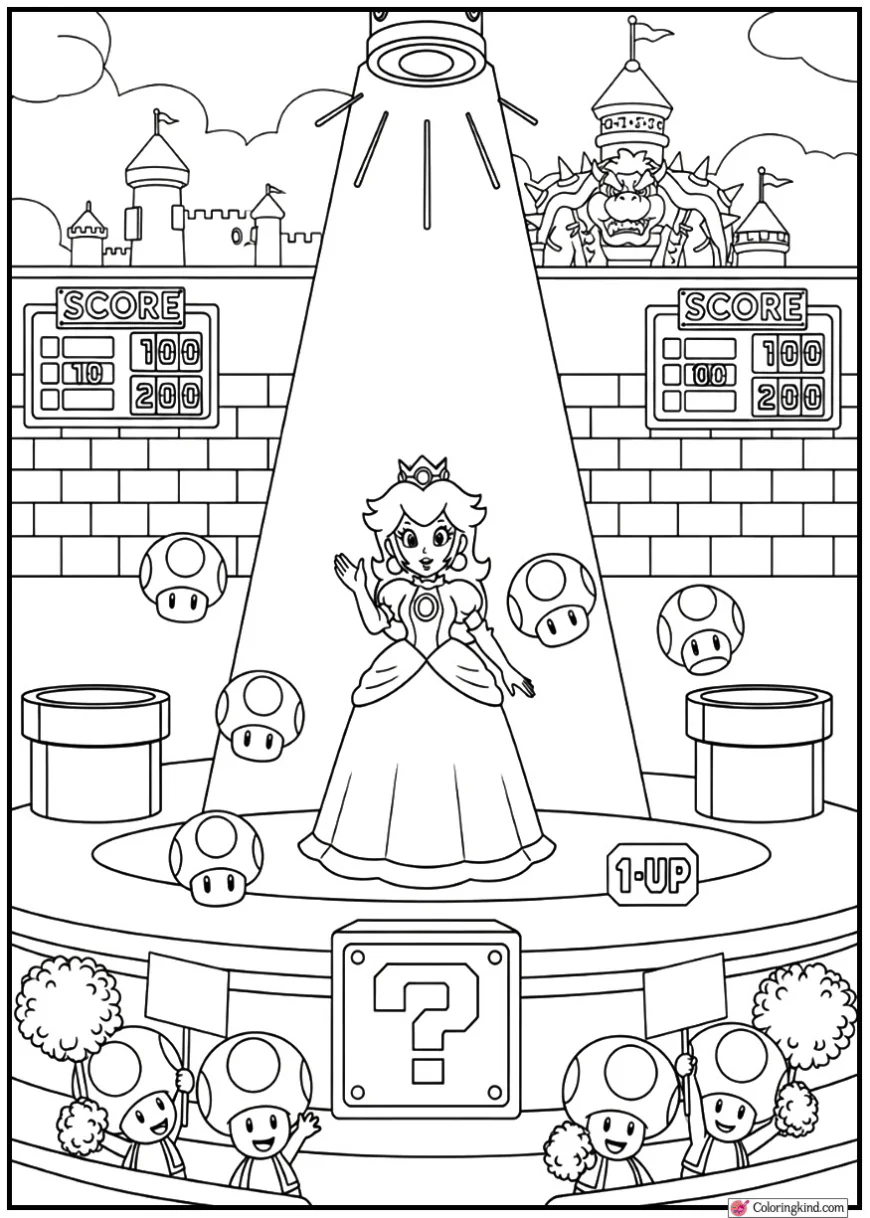 Princess Peach Hosting a Mario Game Show Stage