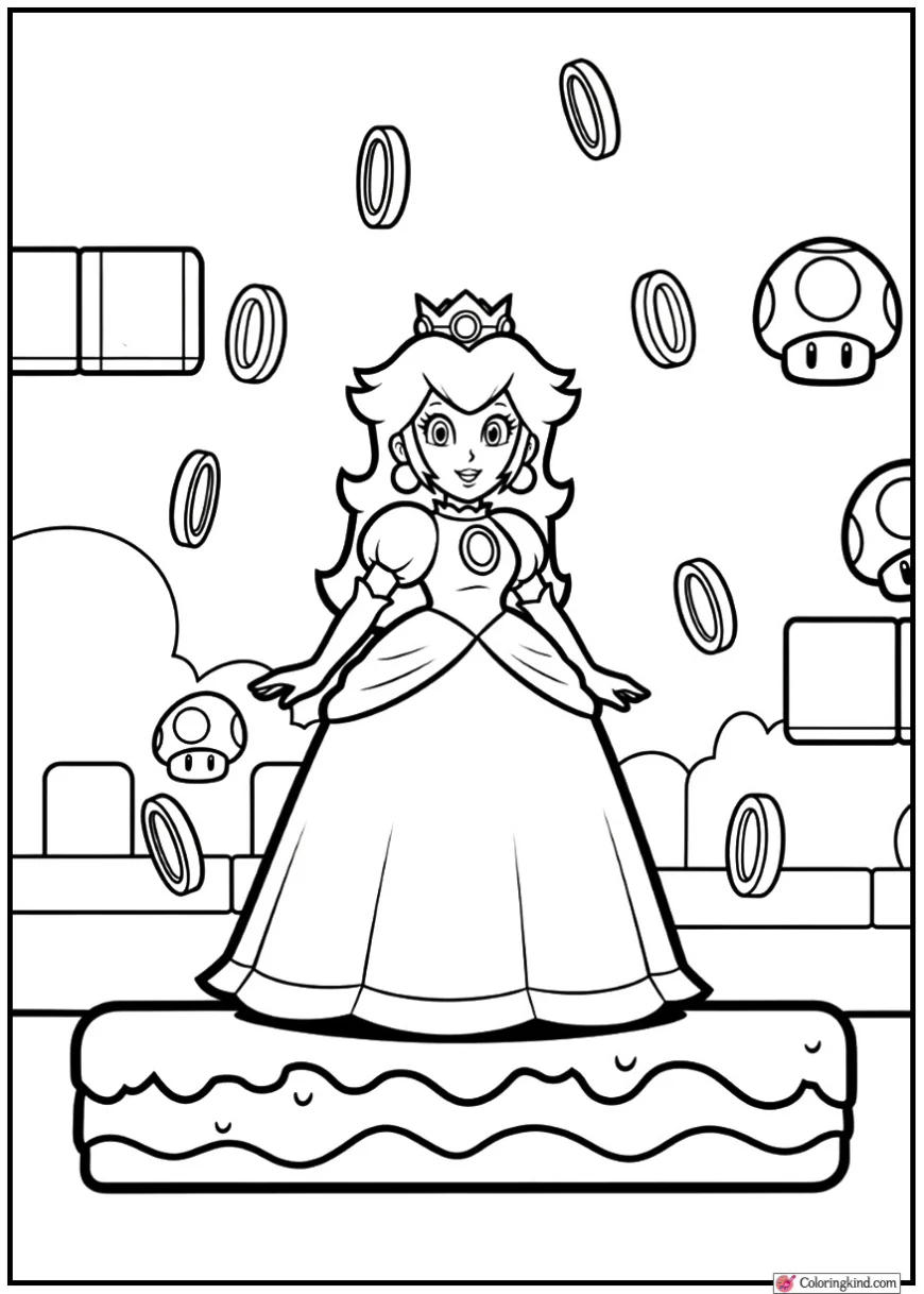 Princess Peach on Coin Rain Stage