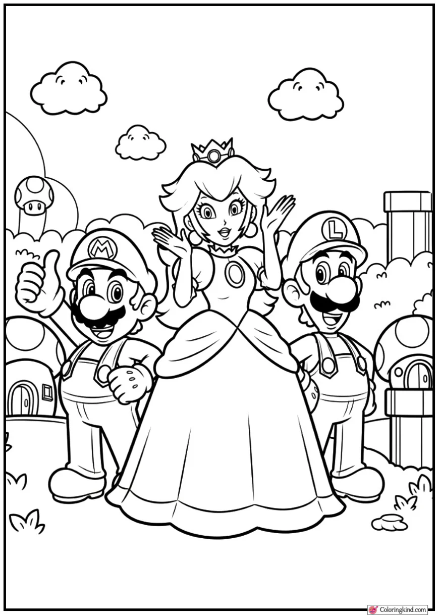 Princess Peach with Mario and Luigi in Mushroom Kingdom