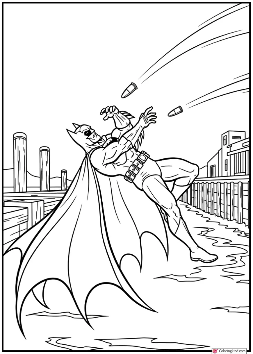 Batman Dodging Bullets in a Dark Gotham Dockyard