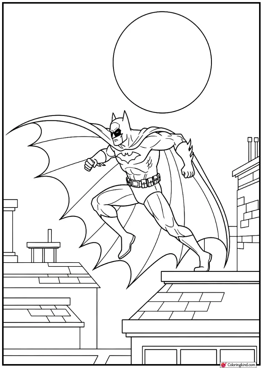 Batman Running Across Rooftops Under Full Moon