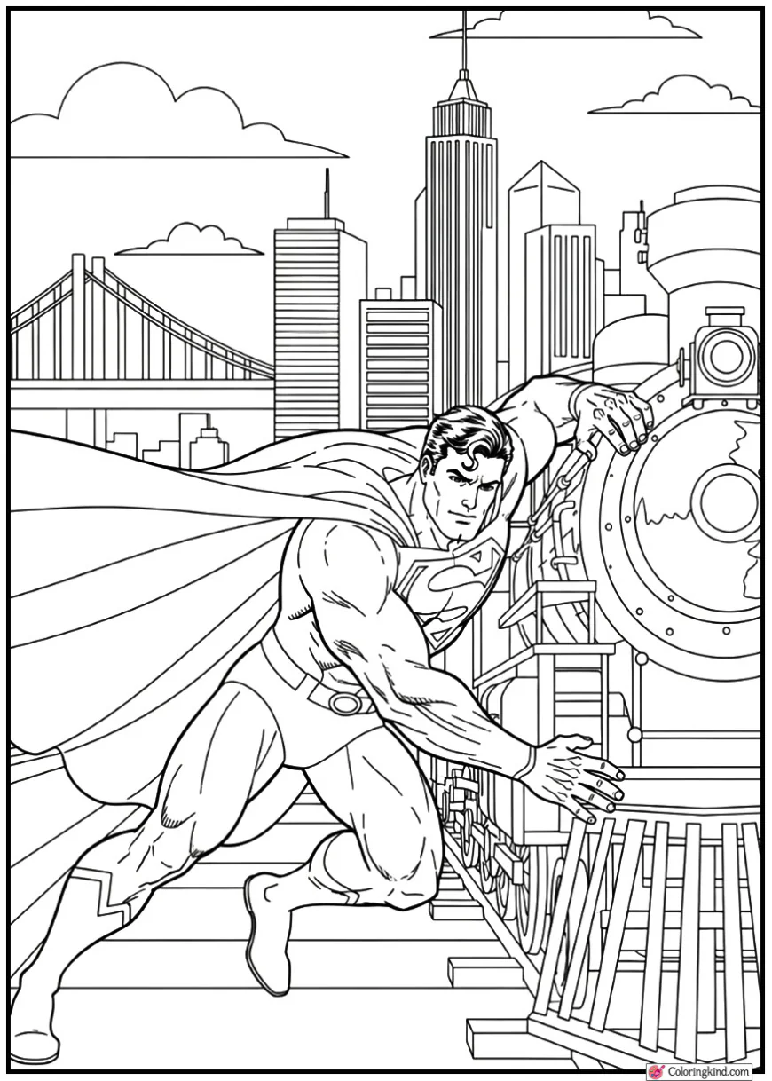 Superman Stopping a Runaway Train in the Heart of the City
