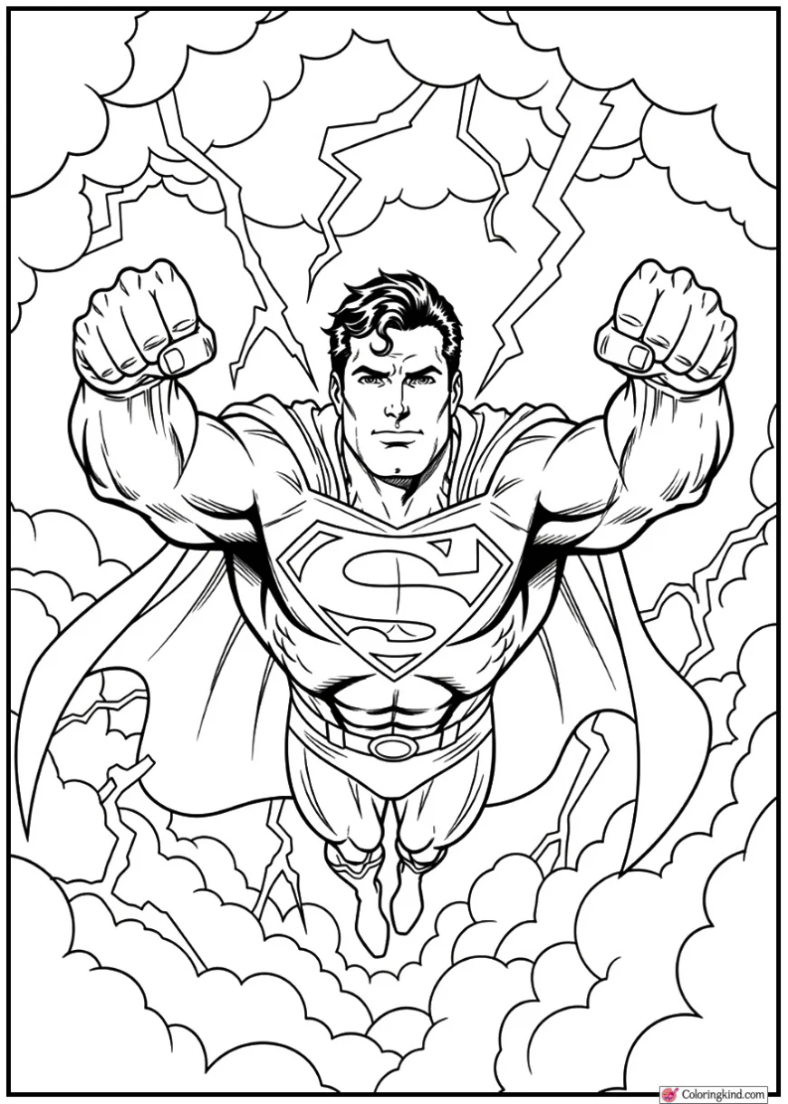 Superman Flying Through Storm Clouds