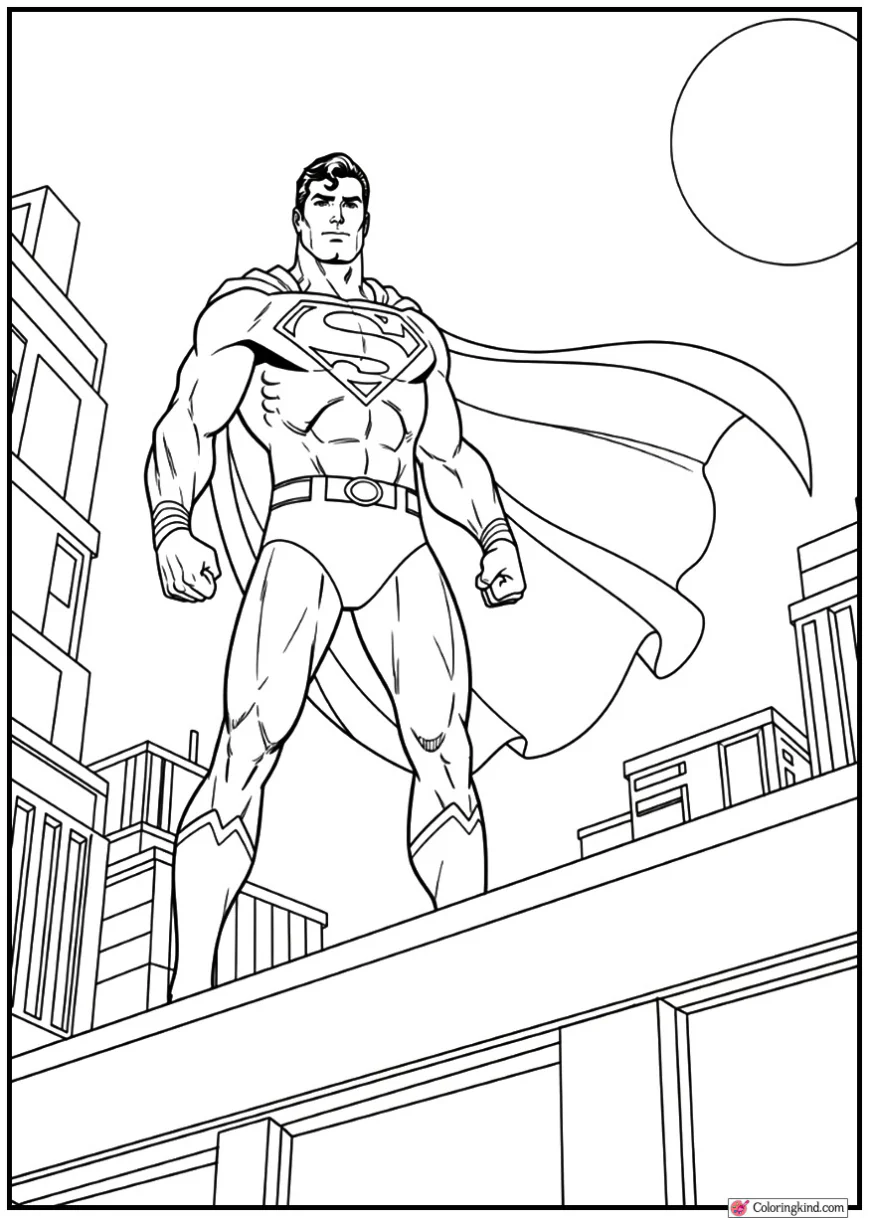 Superman Standing Heroically on a Rooftop at Night