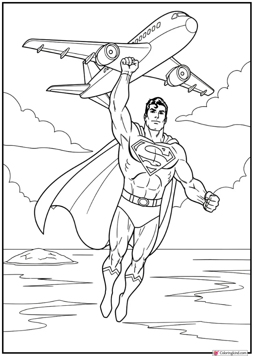 Superman Rescuing a Plane Above the Ocean