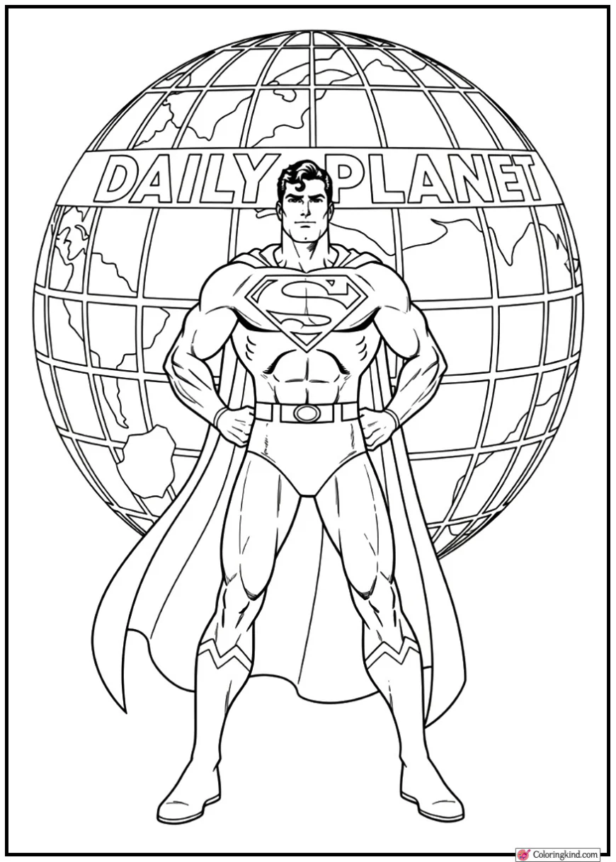 Superman Standing Tall in Front of the Daily Planet Globe