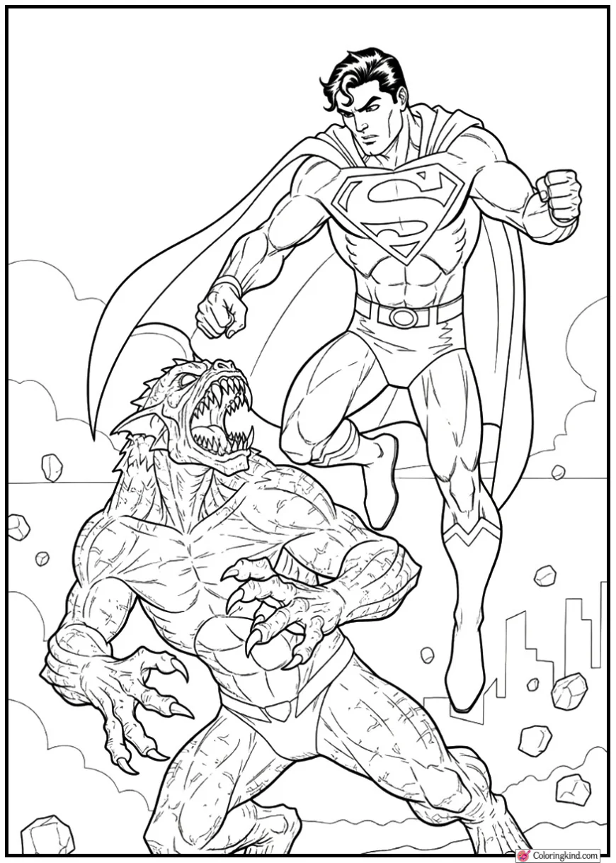 Superman Fighting a Monster