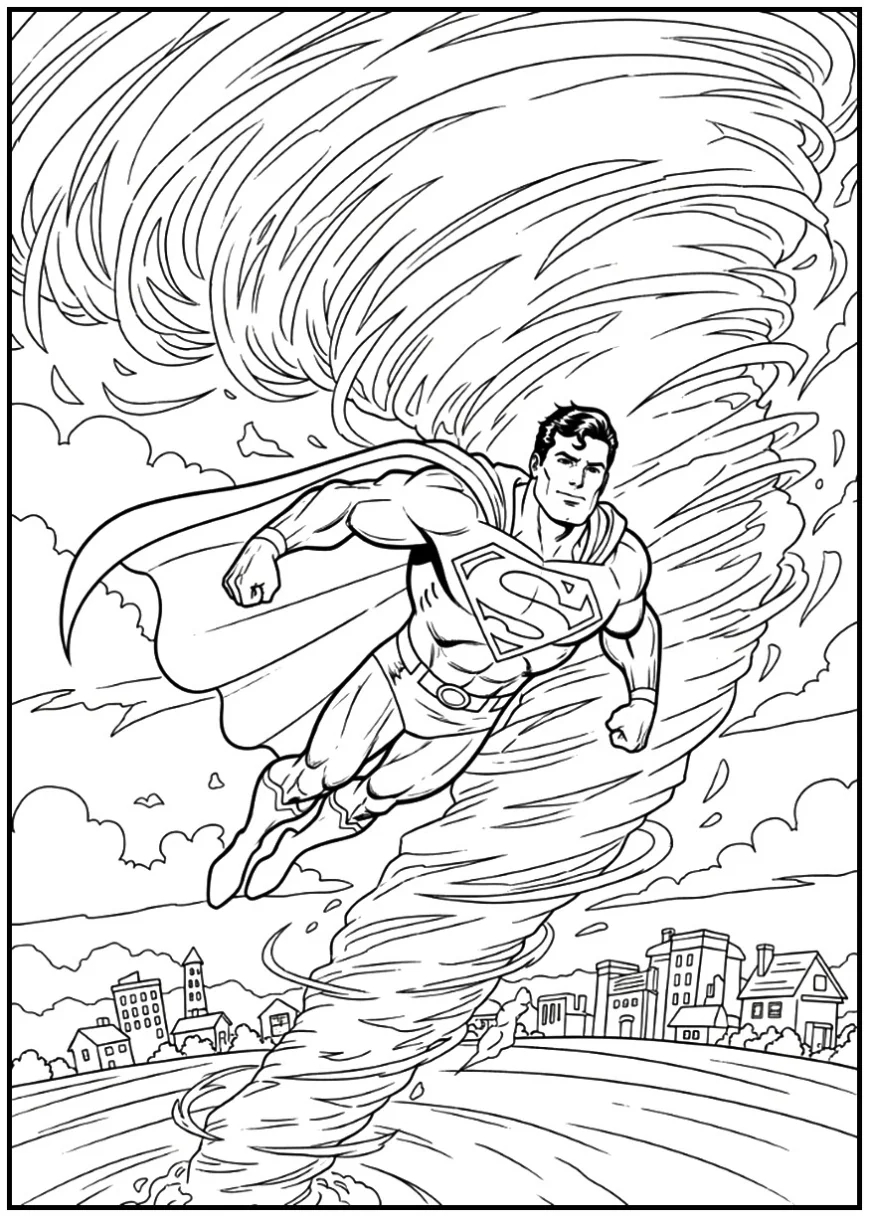 Superman Flying Through a Tornado to Save a Town