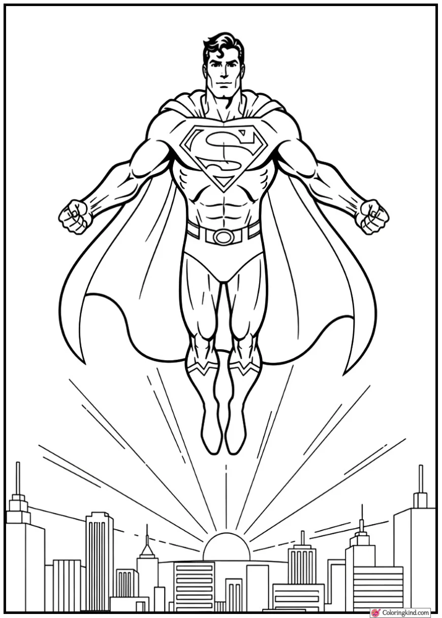 Superman Hovering Above the City at Dawn